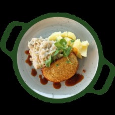 Cordon bleu vegetarisch met jus, witlof a la crème Aardappelpuree (vegetarisch)